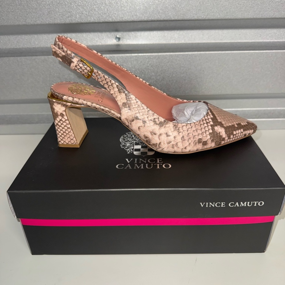 Vince Camuto Pink Snake Print Slingback Heels